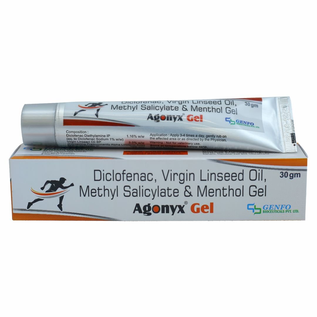 Agonyx Gel containing Diclofenac Diethylamine, Virgin Linseed Oil, Methyl Salicylate and Menthol