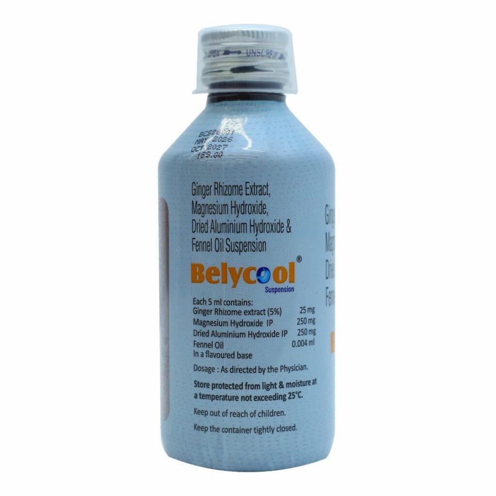 Belycool Suspension bottle for acidity, indigestion, and digestive comfort.
