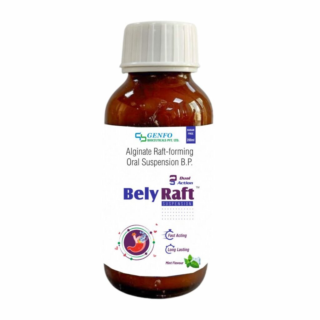 BelyRaft suspension for acidity, heartburn, and reflux management.