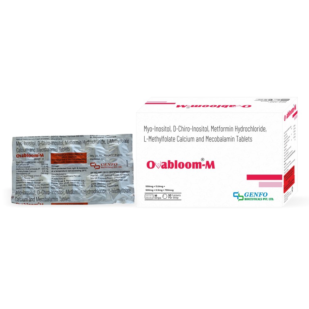 Ovabloom-M tablets containing Myo-Inositol, D-Chiro-Inositol, Metformin Hydrochloride, L-Methylfolate Calcium and Mecobalamin